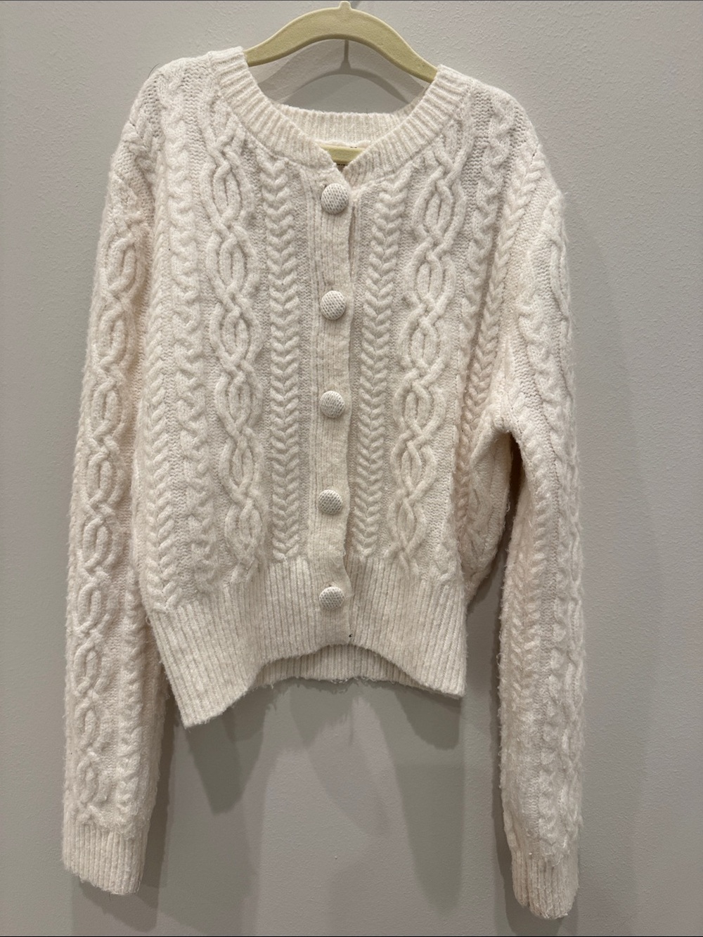 Altar'd State Cream Cable Knit Button Cardigan
